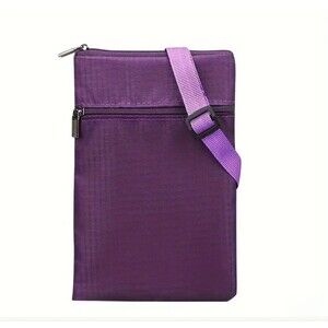 Small purple crossbody purse with multiple zippers pouches